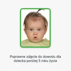 Urocze dziecko z niebieskimi oczami i kucykiem, idealne zdjęcie do paszportu dla malucha poniżej 5 roku życia.