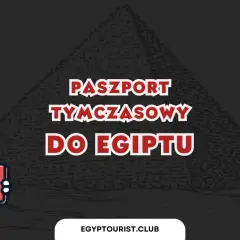 Czy do Egiptu potrzebny jest paszport? Grafika przedstawia piramidę, flagę Egiptu i postać faraona z paszportem.