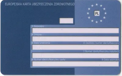 Europejska Karta Ubezpieczenia Zdrowotnego (EKUZ) z Kielc, z danymi osobowymi i numerem identyfikacyjnym.