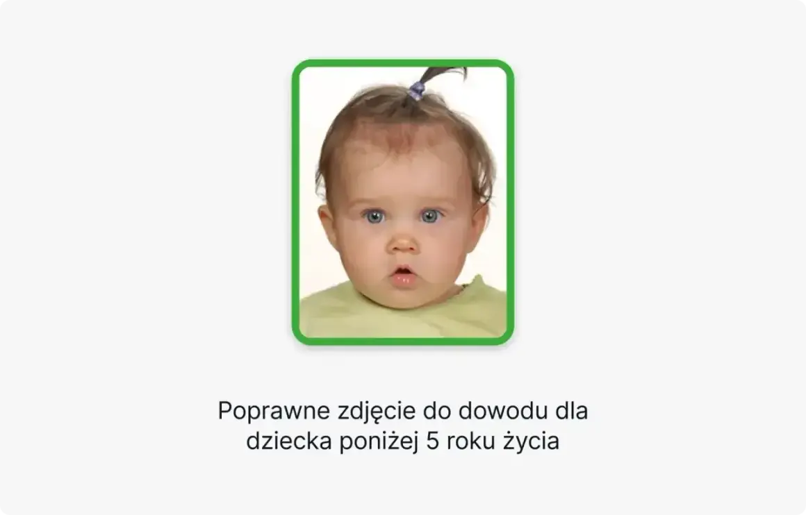 Urocze dziecko z niebieskimi oczami i kucykiem, idealne zdjęcie do paszportu dla malucha poniżej 5 roku życia.
