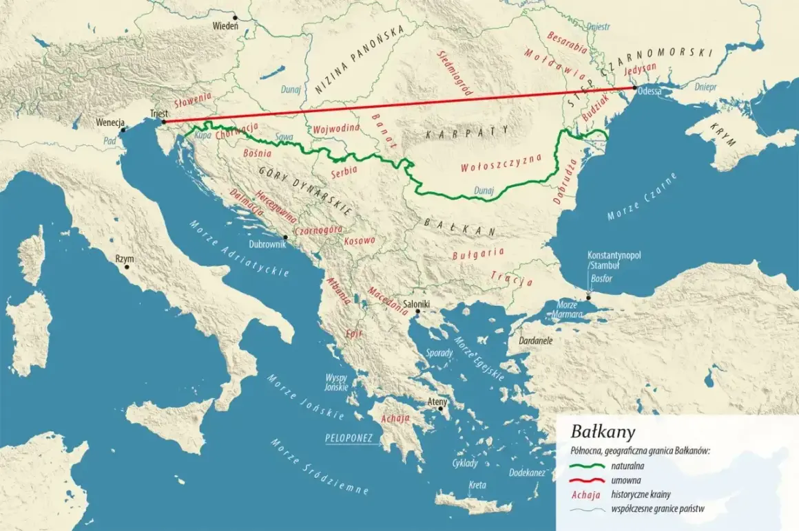 Mapa Bałkanów pokazuje, gdzie jest Albania, między Morzem Adriatyckim a Macedonią, na zachód od Grecji.