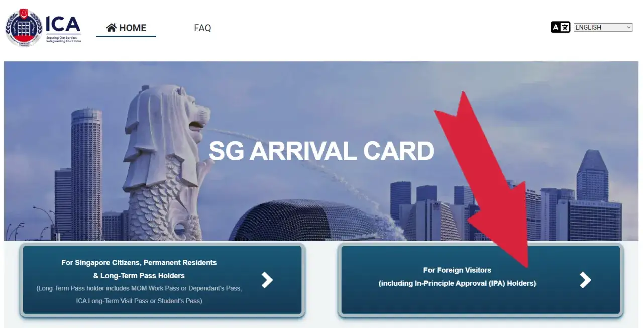 Strona ICA. Strona główna SG Arrival Card dla podróżnych, w tym dla osób ubiegających się o singapur wiza.