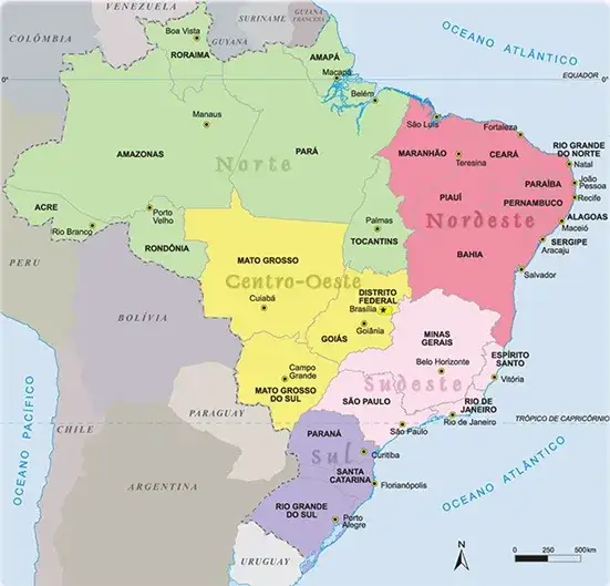 Mapa bezpieczeństwa Brazylii regiony turystyczne zagrożenia