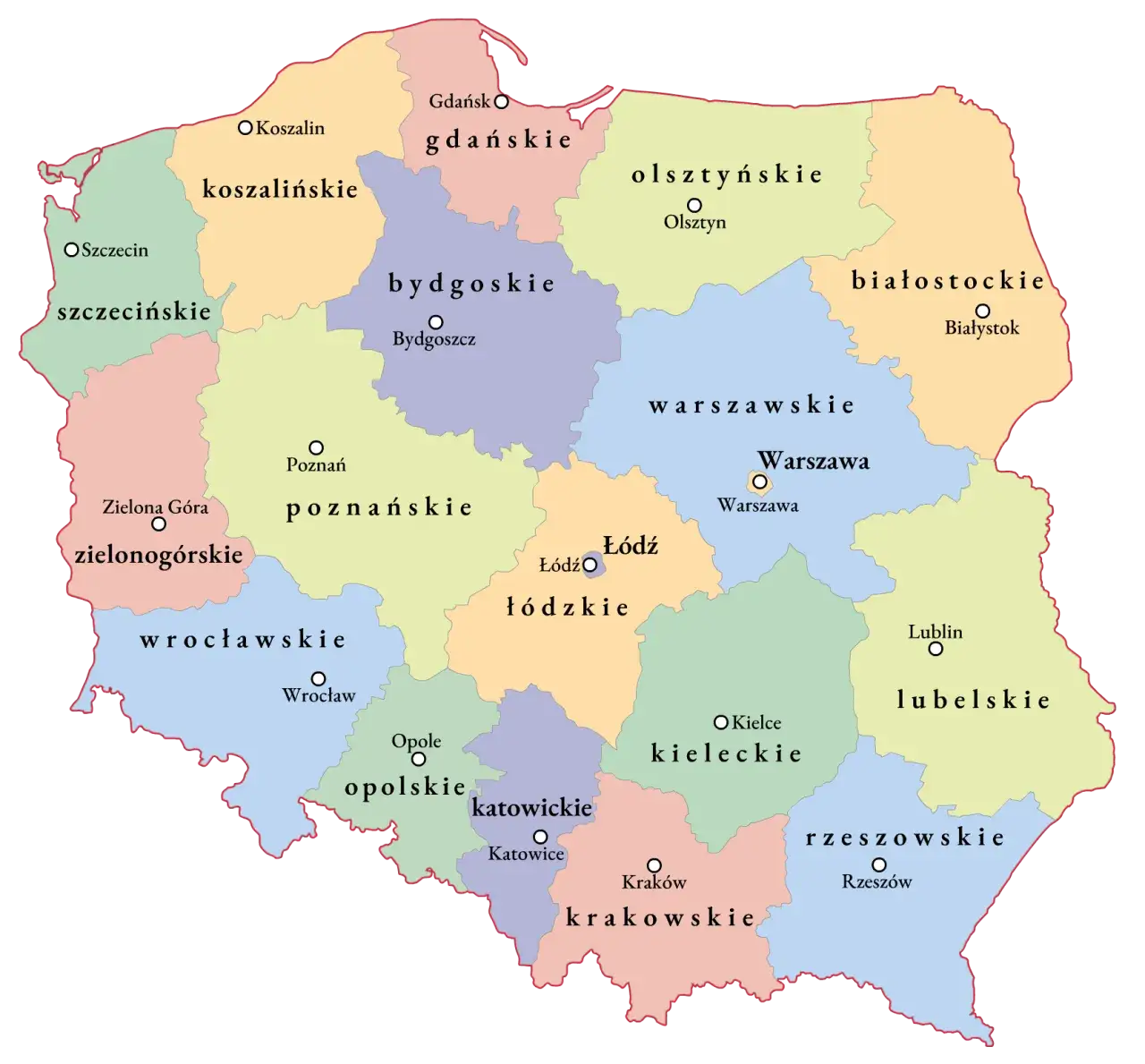 Mapa Polski z zaznaczonym województwem zachodniopomorskim i Szczecinem