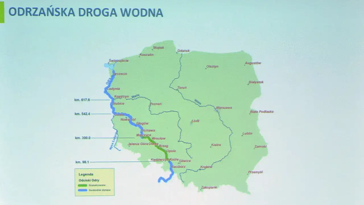 Mapa Szczecina z rzeką Odrą i otaczającymi puszczami