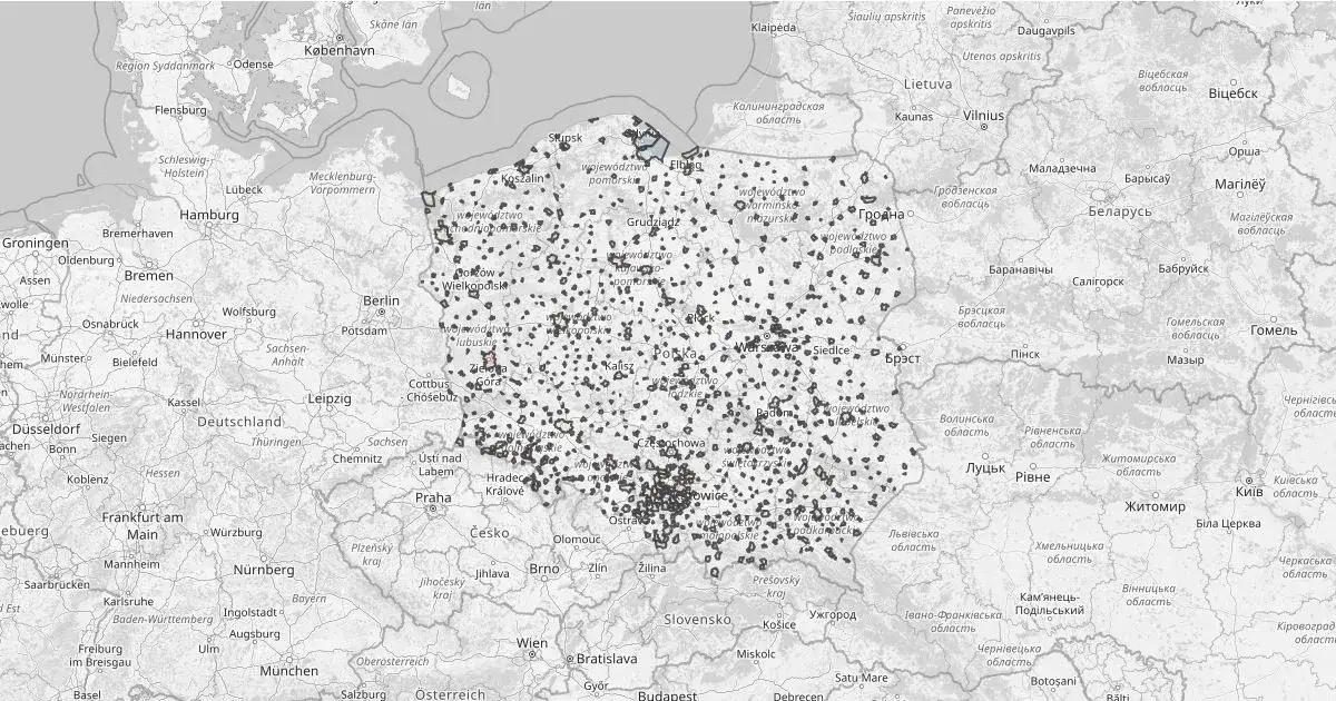 Mapa Polski z zaznaczonym Radomiem i innymi dużymi miastami
