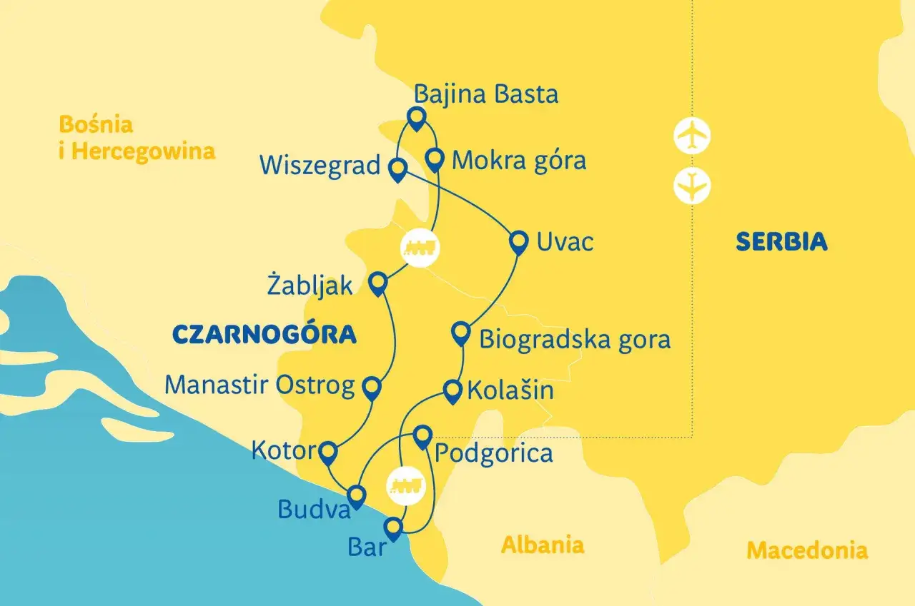 Mapa turystyczna Czarnogóry i okolic. Planujesz podróż? Sprawdź, czy do Czarnogóry potrzebny jest paszport, zanim wyruszysz do Kotoru, Budvy czy na Żabljak.